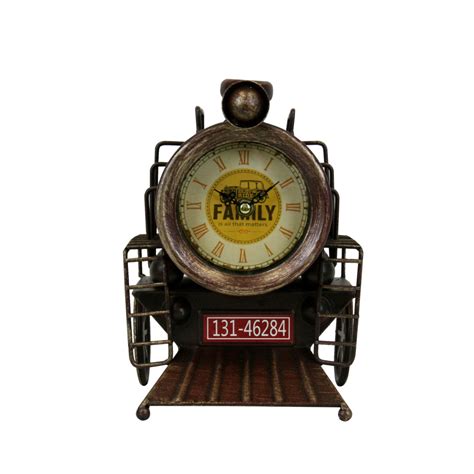Metal Table Clock Rustic Bronze Locomotive Boxman