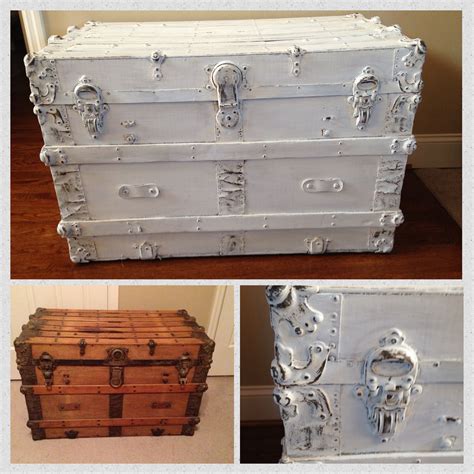 Antique Trunk Hand Painted And Distressed Using Annie Sloan Old White