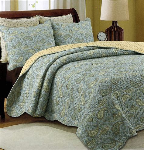 Cozy Line Home Fashions County Style Reversible Cotton Quilt Bedding Set Green Paisley King