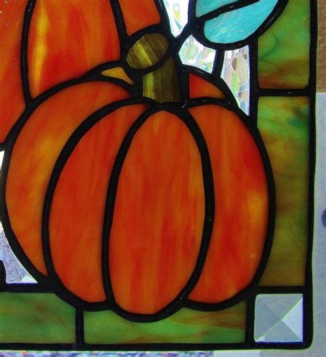 Free delivery for many products! Two Pumpkins Stained Glass Panel Pumpkin Sun Catcher Fall ...