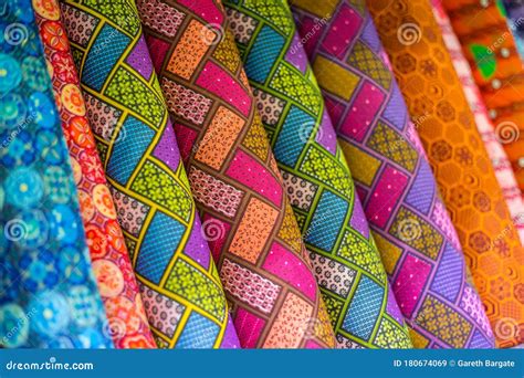 Rolls Of Colorful African Fabric In A Market Stock Image Image Of