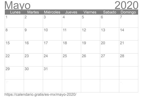 Calendario Mayo 2020 De México En Español ☑️ Calendariogratis