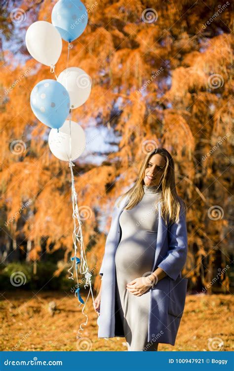 Young Pregnant Woman With Balloons In The Autumn Park Stock Image Image Of Balloon Female