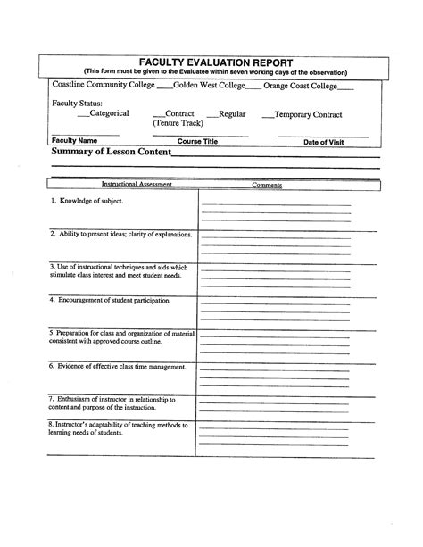 Table of contents 2 employee evaluation form 3 types of performance reviews used in enterprises a performance review, also referred to as a performance evaluation or employee review form. Faculty Self-evaluation Form Free Download