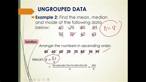 Ungrouped Data Mean Median And Mode Youtube