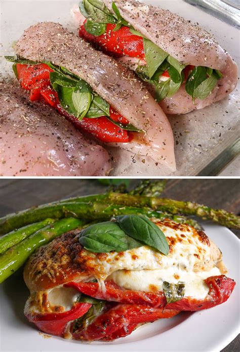 I use two pieces of thin cut chicken breast instead of slicing a regluar breast in half, i double the amount of provolone, keep the same ammount of basil, leave out the tomato, double the amount of bacon, and leave off the parmesan. Pin on Favorite Recipes