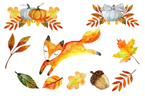 Autumn Clipart Watercolor 29980 Illustrations Design Bundles