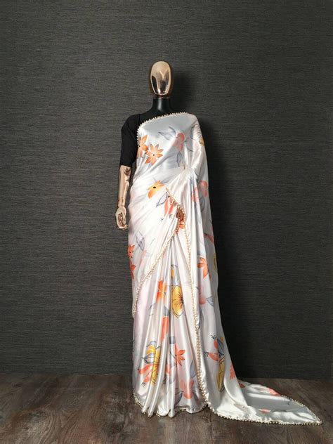 Japan Satin Silk Saree Digital Printed Saree Saree Blouse Etsy