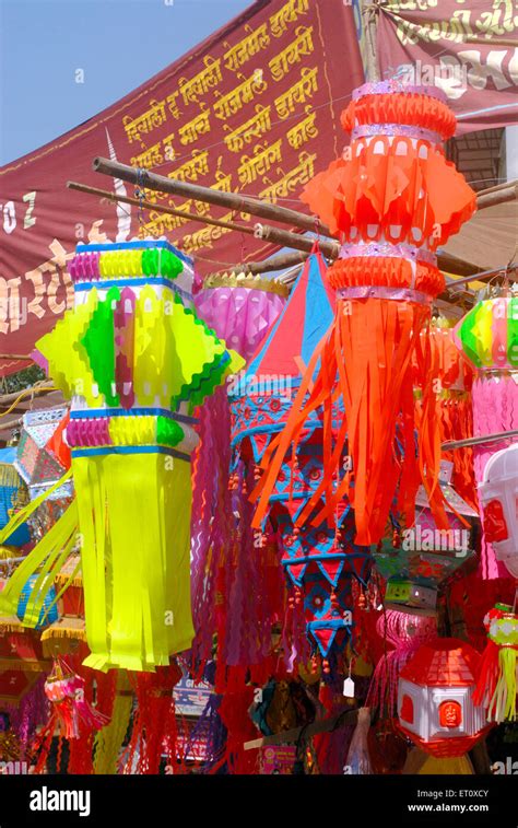Colourful Lanterns Akashkandil Hang Outside Shop For Sell Celebrating