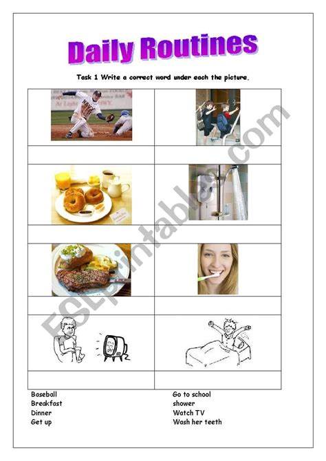 Daily Routine Matching Activity Writing Esl Worksheet By Melocoton
