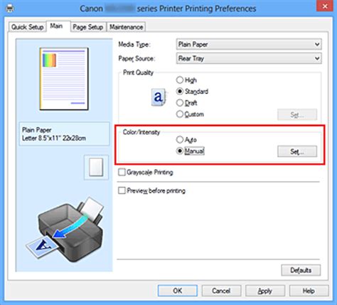Make settings in printer printing preferences when necessary. Canon : PIXMA Manuals : MG2500 series : Adjusting Color ...
