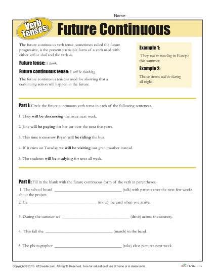 Verb Tenses Worksheets Future Tense Verbs Practice Wo