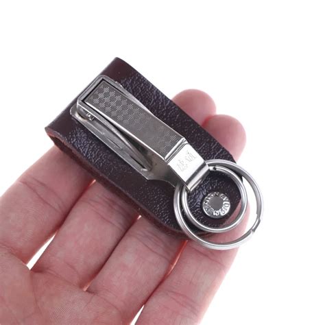 2018 Fashion Hanging Keychain Key Ring Clip On Belt Genuine Leather Key
