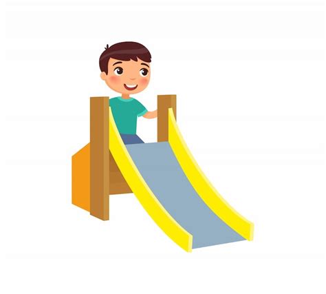 Free Vector Happy Little Boy Slides Off A Childrens Slide Joyful