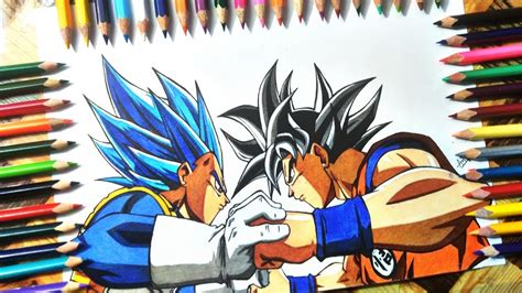 Drawing Goku Ultra Instinct Vs Vegeta Blue Evolution Youtube