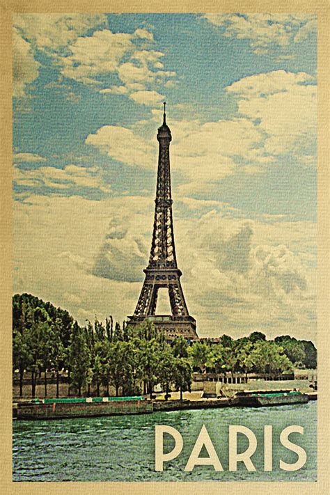 Paris Vintage Travel Poster Eiffel Tower By Flo Karp Travel Posters
