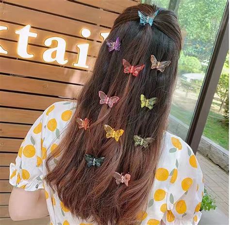 Pcs Crystal Colored Butterfly Hair Clips Women Small Hair Etsy