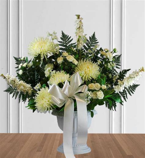 White Sympathy Floor Basket Avas Flowers