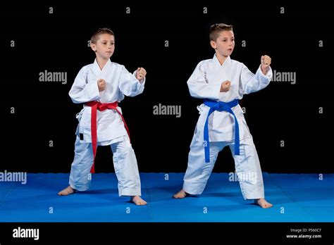 Dos Muchachos Formación Karate Kata Ejercicios De Calificación De