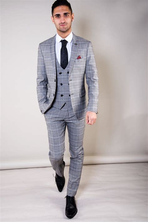 Ross Grey Check Three Piece Suit Grey Suit Men Designer Suits For
