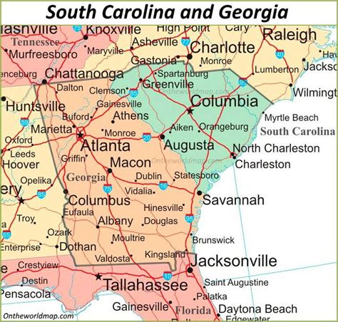 A Map Of The State Of South Carolina And Its Major Roads Cities Towns