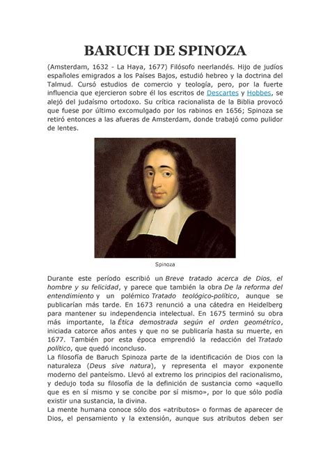 Baruch De Spinoza Los Aportes Filosoficos Baruch De Spinoza