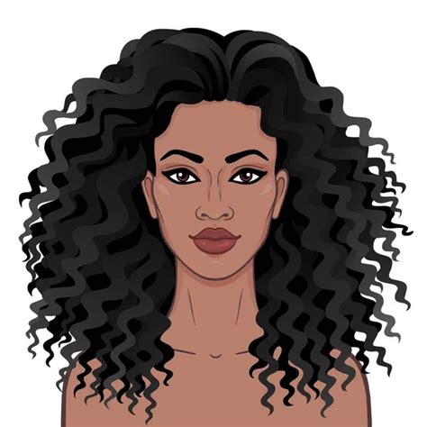 African Beauty Animation Portrait Young Beautiful Black Woman Curly