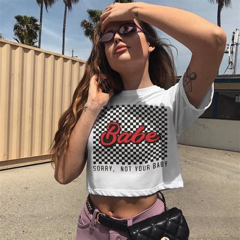 2018 Ins Style Sexy Exposed Navel T Shirt Letter Pattern Loose Short