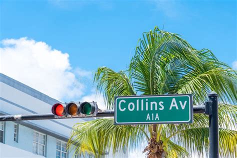 Street Sign Of Famous Collins Avenue Miami Florida Usa Stock Image