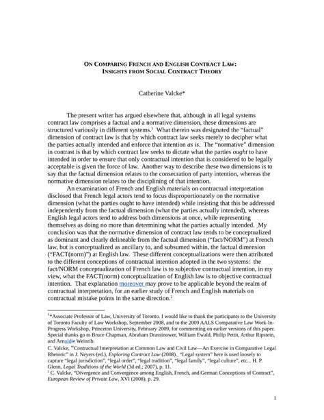 (PDF) On Comparing French and English Contract Law: Insights from Social Contract Theory