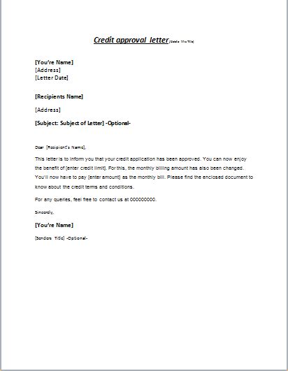 Credit Approval Letter To Client