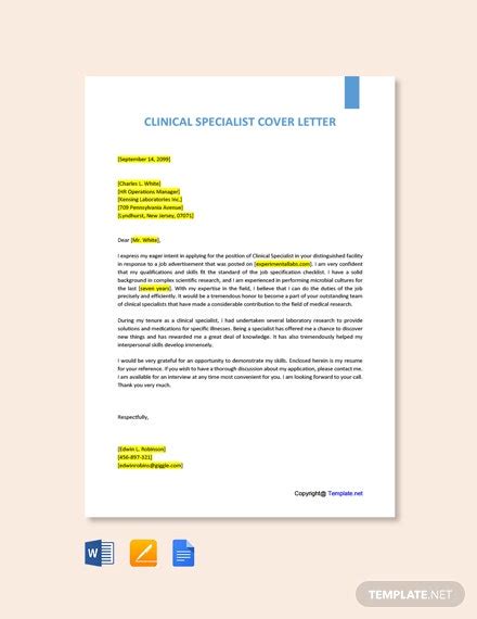 clinical specialist cover letter template google docs word