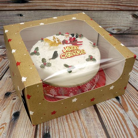 Our made in the usa cake boxes are not only manufactured by us, we ship them to you fast and we ship them free! Christmas Cake Box With Window And Stars Design (10 Inch)