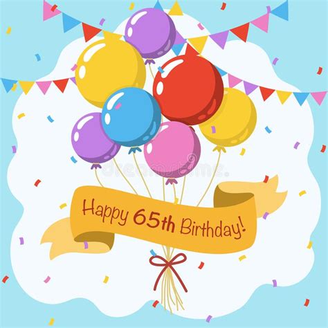 Happy 65th Birthday Colorful Vector Illustration Greeting Card Stock