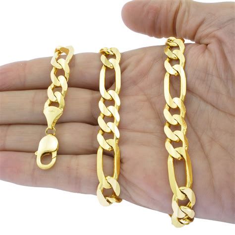 Solid 10k Yellow Gold Mens 125mm Wide Heavy Figaro Link Chain Necklace