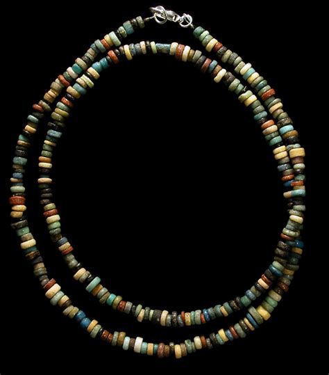Ancient Egyptian Faience Mummy Bead Necklace In Sterling Silver Cannon