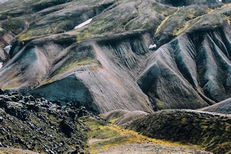 Icelandic Landscape With Mountain Tourist In Landmannalaugar Stock