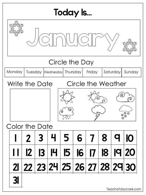 12 Printable Preschool Calendar Worksheet Pages Month Day Date