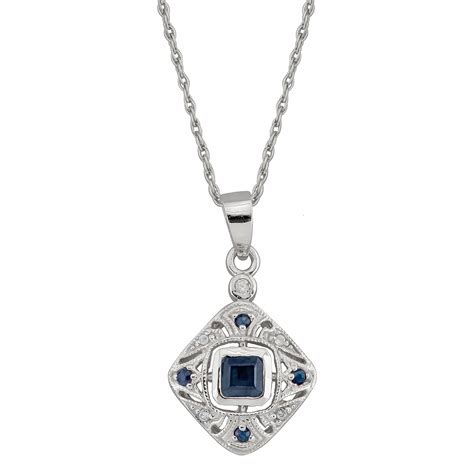 10k White Gold Vintage Style Sapphire And Diamond Pendant Necklace Ebay