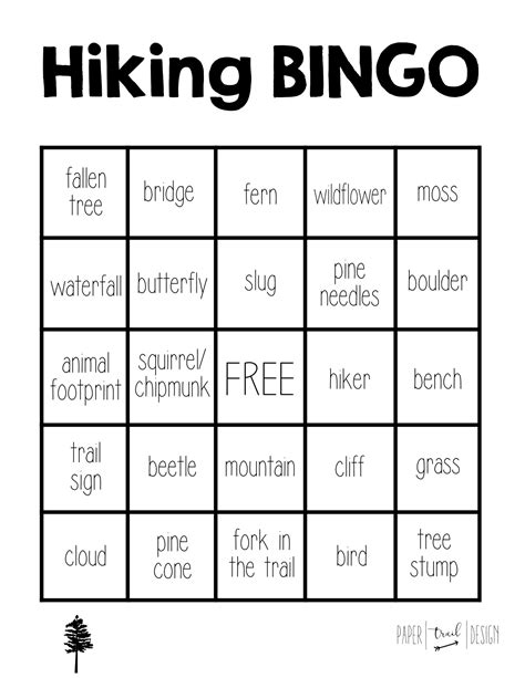 Hiking Bingo Free Printable Paper Trail Design