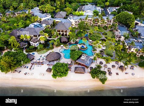 Aerial View The Beach Of Flic En Flac With The Luxury Hotel Hilton