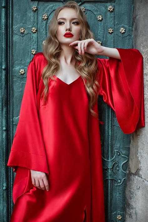 Red Robe And Gown Red Robe And Slip Red Kimono Robe Red Etsy Night