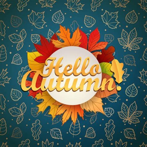 Vector Hello Autumn Banner Or Label With Text And Falling Autumn Leaves
