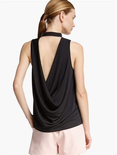 Lyst Halston Cowl Back Jersey Top In Black
