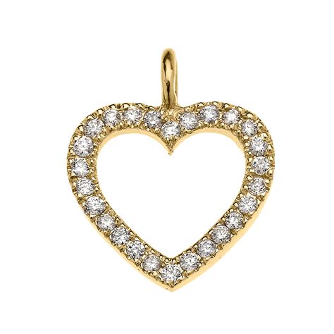 14k Yellow Gold Open Heart Diamond Dainty Pendant Necklace