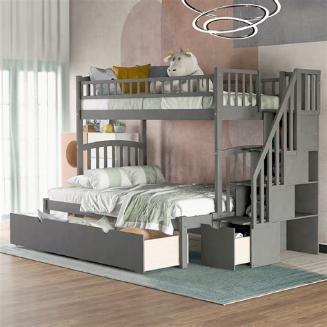 Euroco Solid Wood Twin Over Full Bunk Bed With Storage Drawers