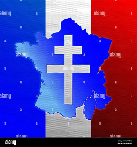 Lorena Cross Symbol Of France Map And Flag Vector Illustration Stock