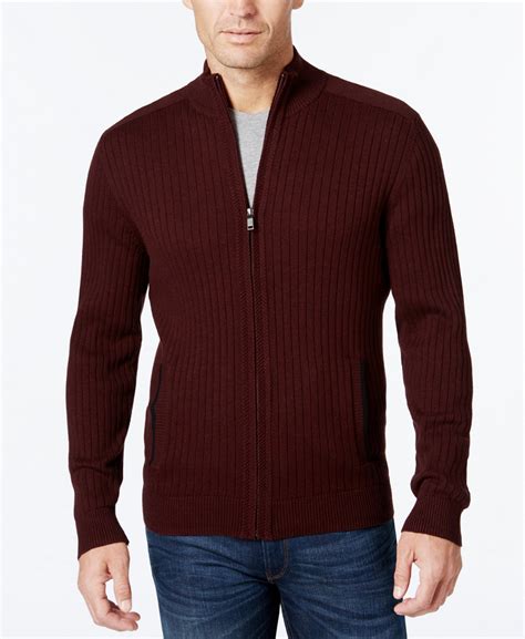 alfani men s ribbed full zip sweater classic fit created for macy s macy s mens fashion