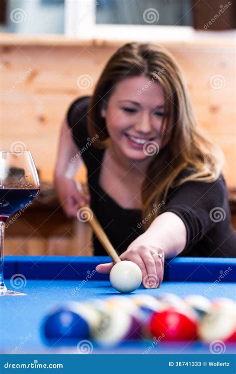 Young Woman Playing Pool Stock Image Image Of Concentrated 38741333