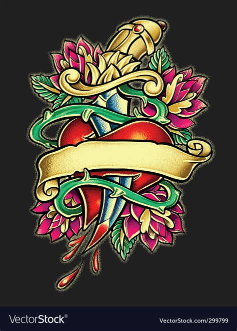 Heart And Dagger Tattoo Illust Royalty Free Vector Image